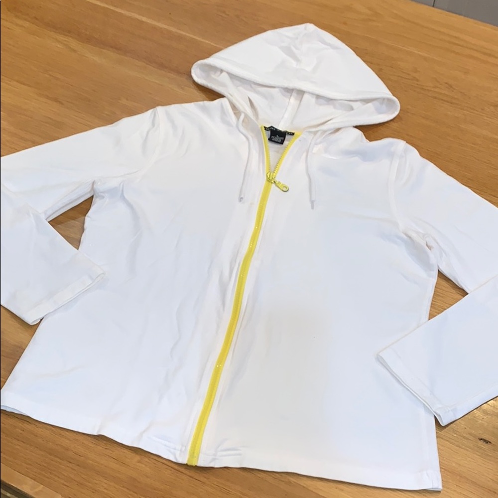 DEANE & WHITE ~White Flex Zip Hoodie Size L